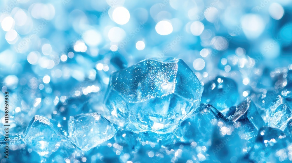 Poster close up texture photography of icelandic glacier ice with sparkling icy blue hues and bokeh backgro