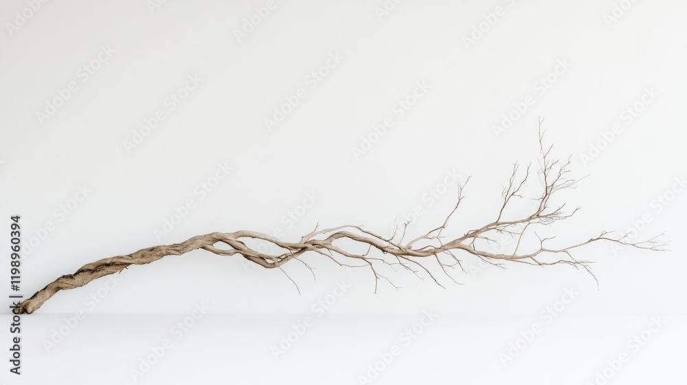 Poster dry twisted tree branch isolated on white background with copy space for text placement