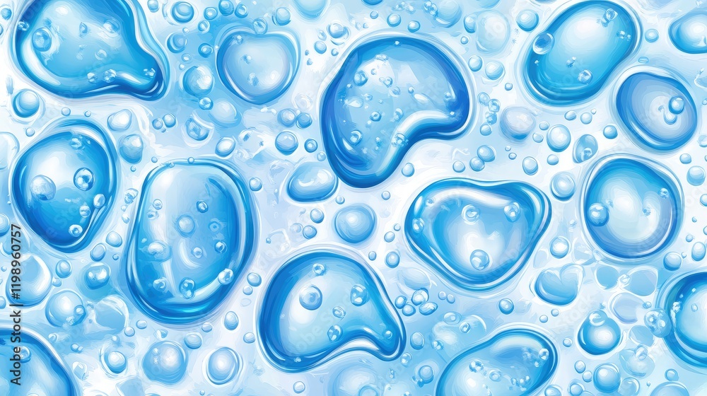 Aufkleber Realistic close-up of blue water droplets on a light blue surface with ample empty space for text and graphic design applications