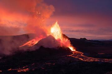 Icelandic eruption shot at sunset
