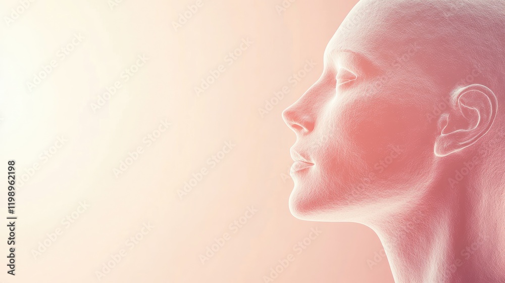 Aufkleber Serene Profile View of a Contemplative Human Head in Soft Pink and Cream Gradient Background with Empty Copy Space for Text