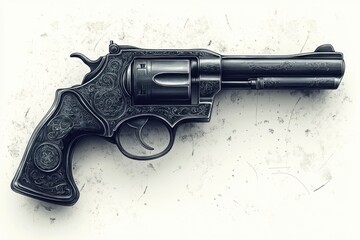 Close-up of a handgun with a silver handle on a white background, suitable for crime or police themed illustrations