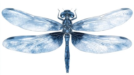 Detailed Close-Up of Dragonfly Wings in Blue and White Tones