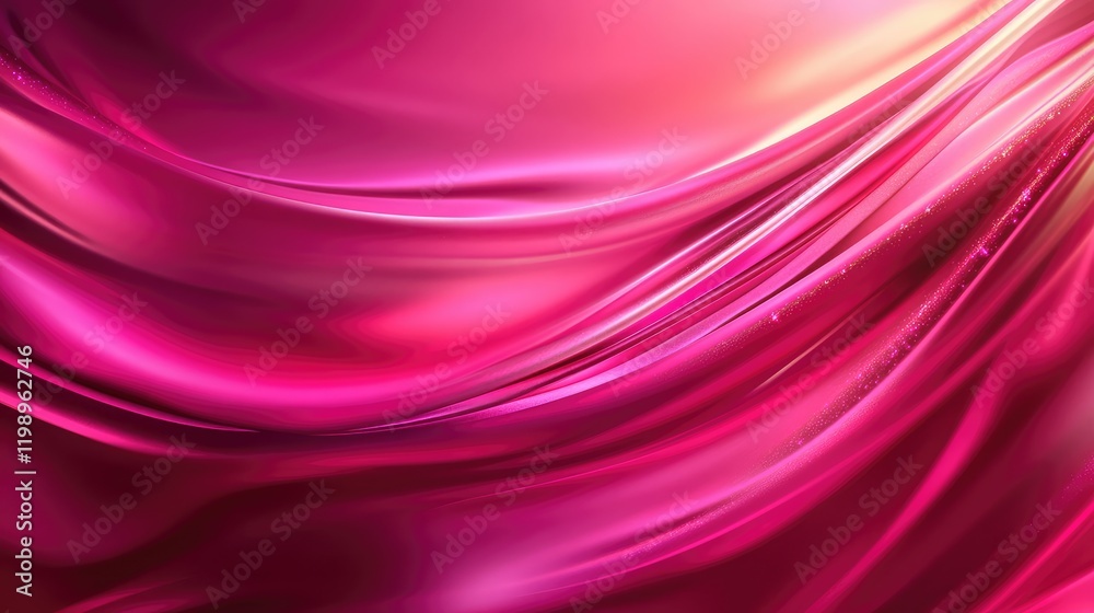 Poster Close up of vibrant pink satin fabric with smooth flowing curves against an elegant backdrop showcasing bright silky texture and ample copy space.