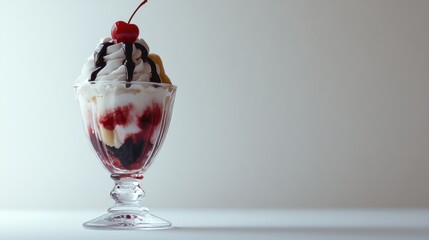 Delicious Sundae Dessert with Cherry on Top in Elegant Glass Cup