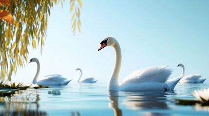 Obraz premium Elegant Swans on Calm Lake