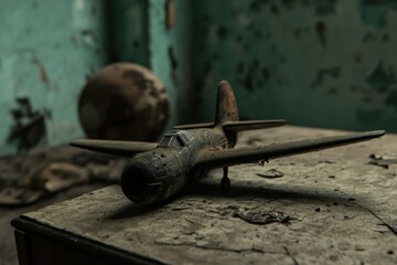 Fototapeta premium Forgotten toy plane in abandoned room