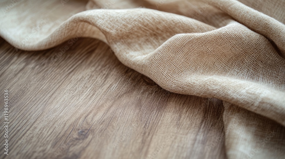 Aufkleber Close up of light wood texture with beige textile background creating empty space for copy, captured with soft natural lighting.
