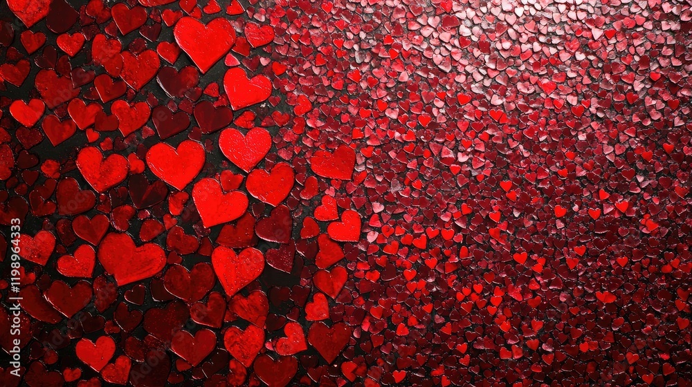 Poster Close Up View of Vibrant Red Heart Shapes in Various Shades on a Dark Background with Ample Copy Space for Text Decoration and Design