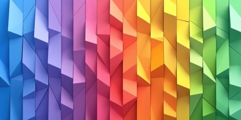 Fototapeta premium Abstract geometric design with triangles and polygons in soft rainbow gradients, layered to create depth, and set on a minimalist light gray background
