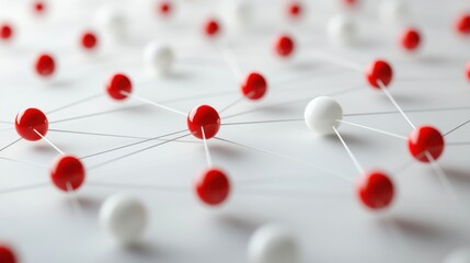 network and connection concept with red and white dots on white laconic background