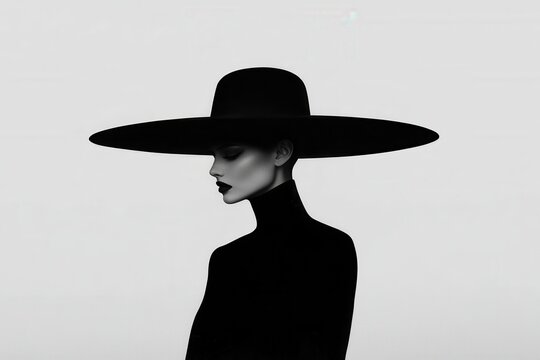 Mysterious elegance in black silhouette fashion portrait