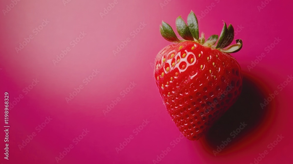 Aufkleber close-up of strawberry on pink background with copy space for text