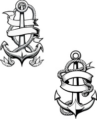 Two anchors wrapped with rope and ribbon banner
