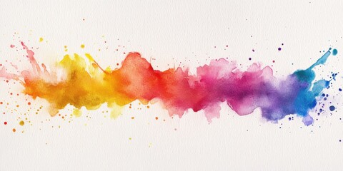 Abstract watercolor splashes in rainbow tones flowing naturally across a light textured background, evoking a sense of joy and unity