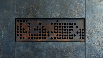 Close-up view of a drainage grate embedded in a textured surface with blank area for text or design overlay.