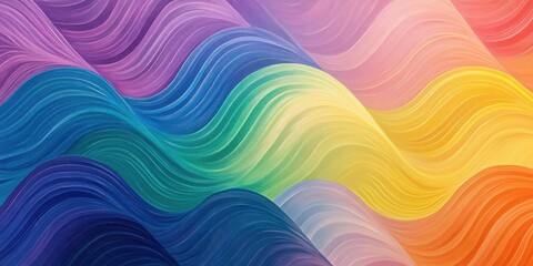 Fototapeta premium Abstract wavy lines in alternating rainbow gradients, forming a rhythmic and harmonious modern art pattern on a sleek canvas
