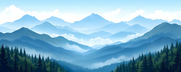 Naklejka premium Misty mountain range panorama; scenic view