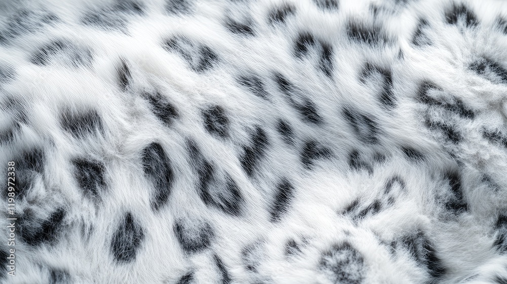 Aufkleber Snow Leopard Fur Texture Close Up in White and Black Hues with Soft and Luxurious Patterns Ideal for Background and Copy Space Usage