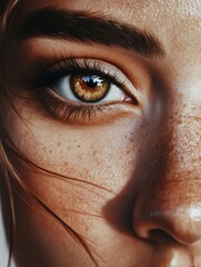 Close-up shot of beautiful woman's eyes on white background