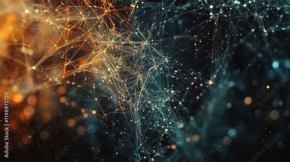 Poster interconnected digital network displaying the complex relationships and structure of modern technolo