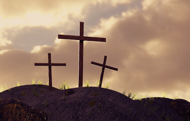 Resurrection of Jesus Christ, crucifixion, 3d rendering