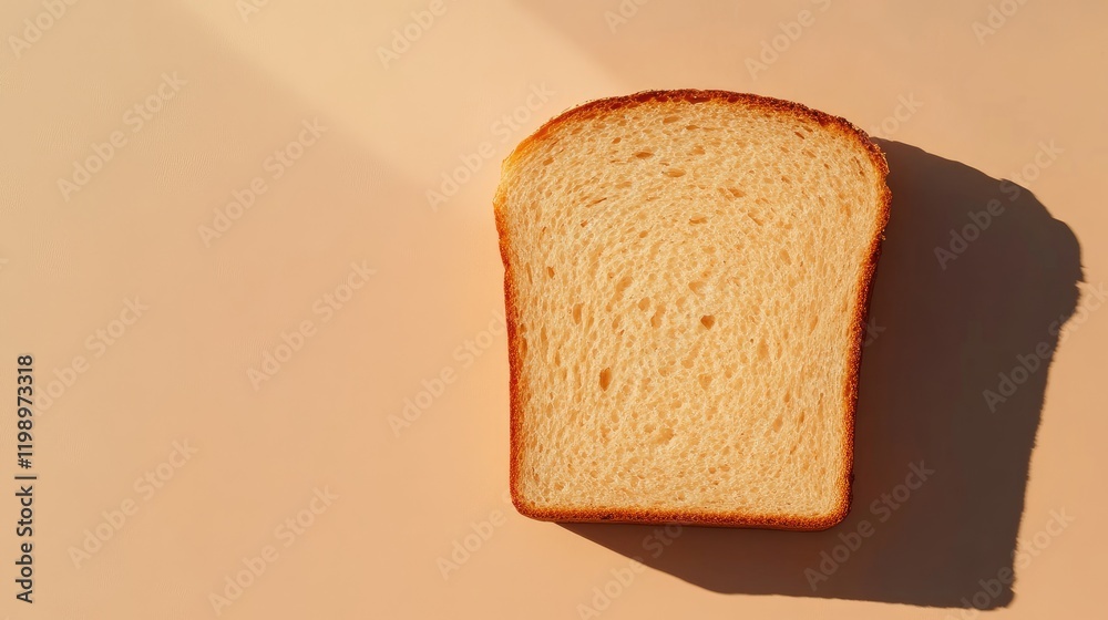 Poster Whole Wheat Bread Slice with Soft Shadow on Neutral Background, Copy Space for Text