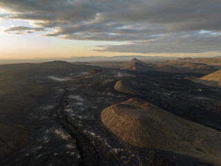Aerial shot of lava that has flowed from iceland eruption
