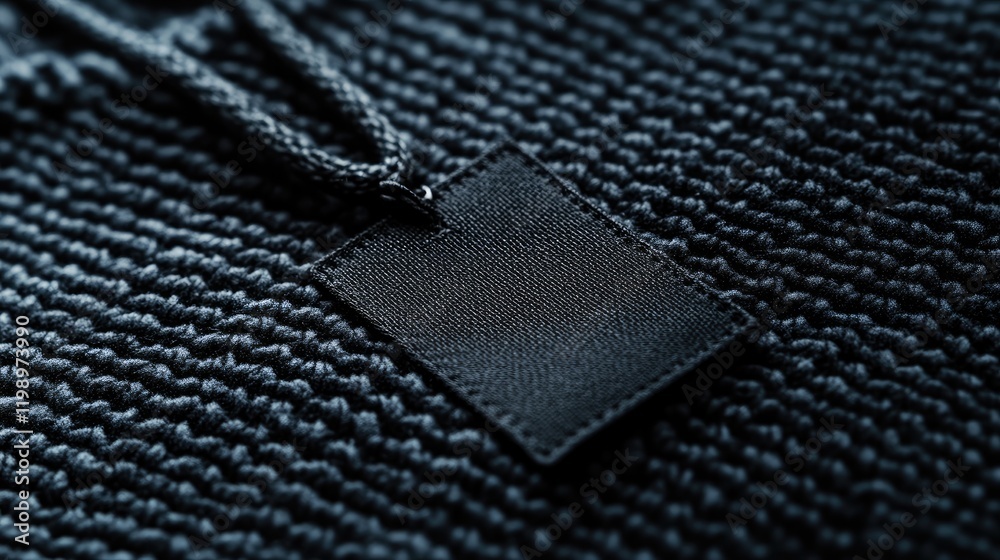Aufkleber textured black nanofabric garment close up with stylish weatherproof label and blank copy space for 