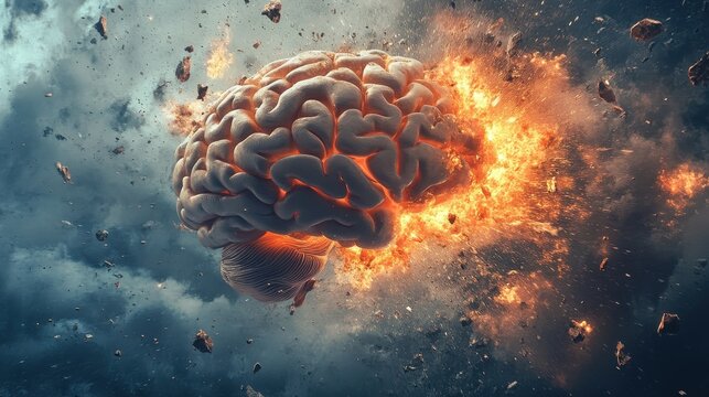 Concept art of a human brain exploding with knowledge and creativity.