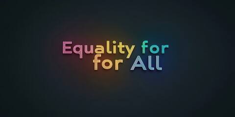 Clean and bold typography with the phrase "Equality for All" illuminated in glowing rainbow letters, set on a minimalist gray gradient backdrop