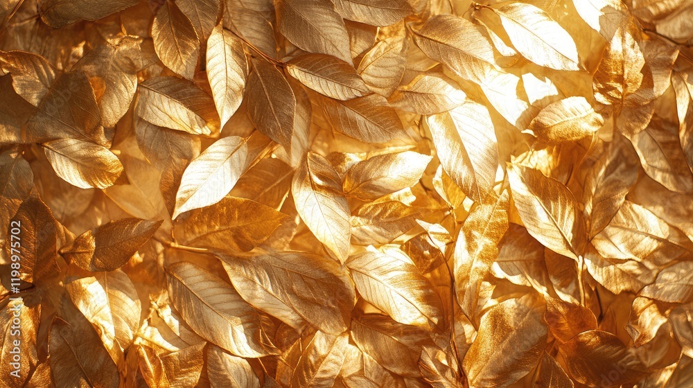 Poster golden autumn leaves illuminated by sunlight in a seasonal nature background with warm tones and spa