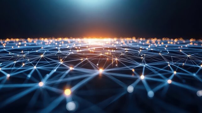 abstract network connectivity concept with interconnected nodes and lines - futuristic technology, digital communication, wireless signal, global network, data transmission.