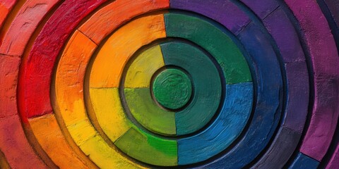 Intersecting circles in rainbow colors representing inclusivity and unity