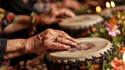 Spiritual Baptist Liberation Day Cultural celebration with hand drumming and floral decorations