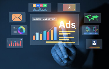 Online advertising ,digital marketing and ad on internet to targeted customers. Ads dashboard...