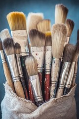 Fototapeta premium Collection of paint brushes stored in a bag