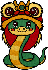 Chinese new year cute cartoon for 2025 year of the snake, painting with paper texture, PNG file no background 