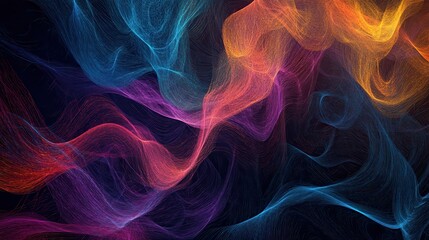 Abstract creative flow of ideas represented as colorful lines connecting multiple brains, idea network, collaborative business concepts