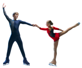 Beautiful figure skating partners, man and woman, dancing together on ice with elegance against transparent background, show grace and skill in this winter sport. Concept of winter sport, championship