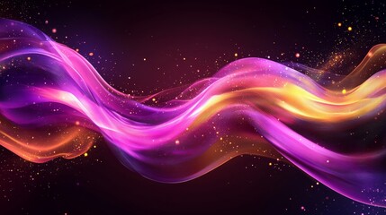Fototapeta premium Vibrant abstract colorful light waves, glowing sparkles, swirling energy, purple, gold hues