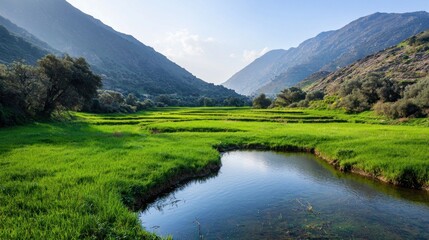 Obraz premium Serene Mountain Valley Landscape