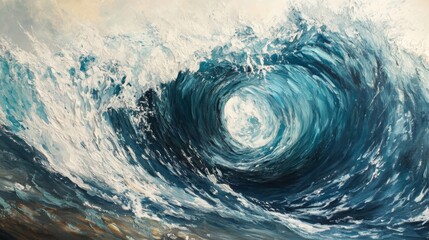 Abstract Oil Painting of a Large, Whirlpooling Ocean Wave