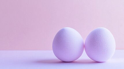 Fototapeta premium A pair of round makeup sponges, presented in a minimalist flat-lay setup on a pastel lavender backdrop