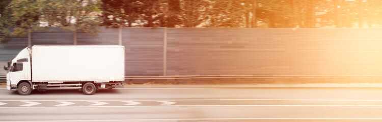 Wide Scene With Pure White Cargo Delivery Truck And From Side-To-Side Fading Effect Look, Perfect For Ad, Media, Infographics