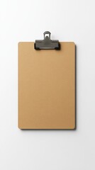Tan Clipboard with Metal Clip on White Background