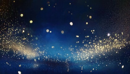ethereal golden glitter and bokeh sparkles on deep blue background for festive design, luxury decoration, or abstract art

