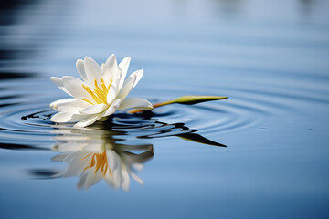A white lily drifts serenely on a tranquil pond, reflecting purity and simplicity in spring
