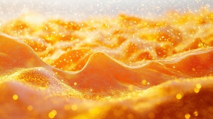Abstract Wavy Digital Landscape with Glowing Orange Particles