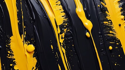 Black paint and yellow paint abstract background with bold brushstroke paint and halfstroke for wallpaper and backgound banner